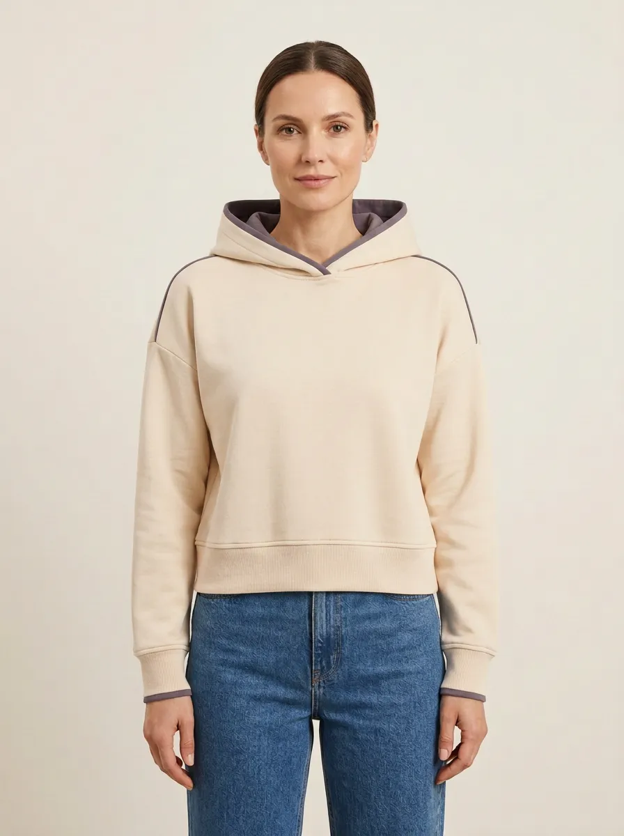Women's Contrast-Lined Pocketless Cropped Pullover Hoodie