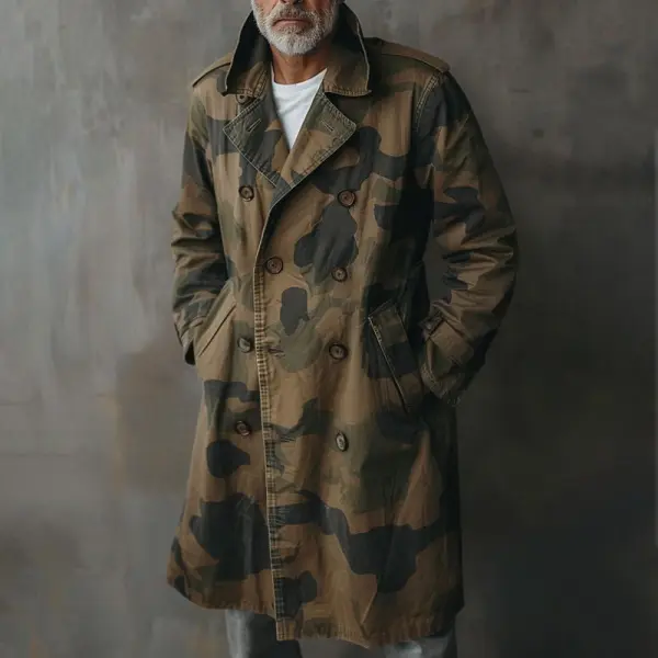 Textured Button Camo Coat