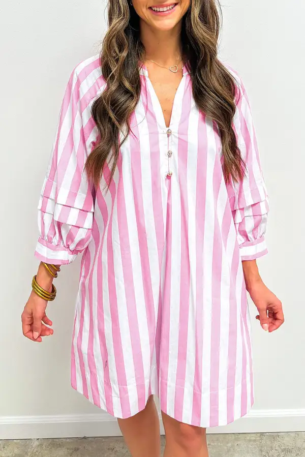 Striped Sleeve Relaxed Mini Dress