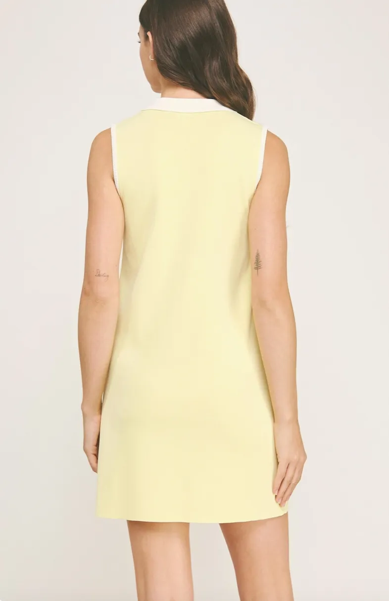 Butter Yellow Collared Knit Mini Dress