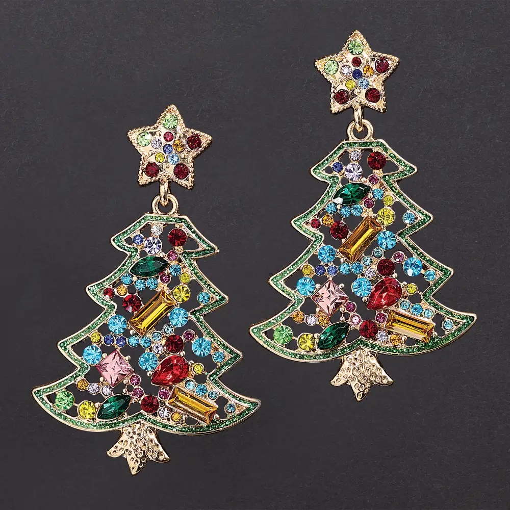 Crystal Tree Drop Earrings