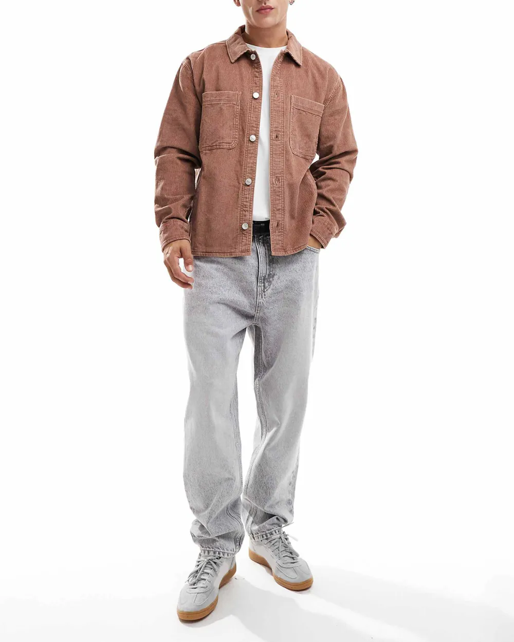 Cord Shirt Jacket In Rust