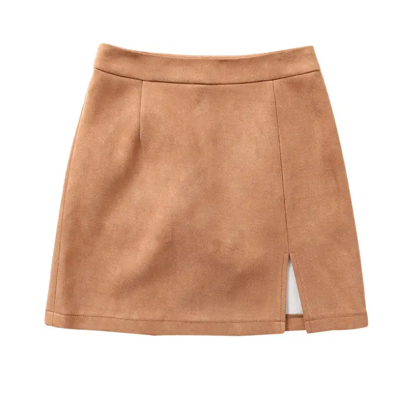 Side Slit Suede Skirt
