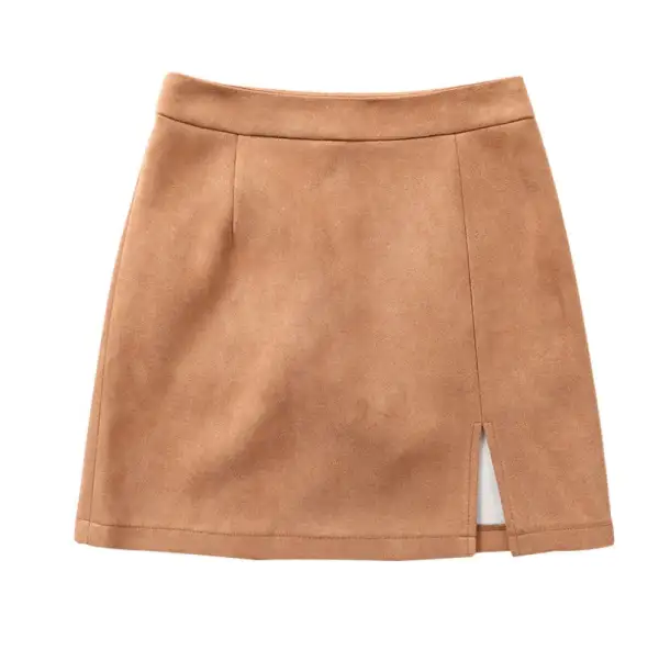 Side Slit Suede Skirt