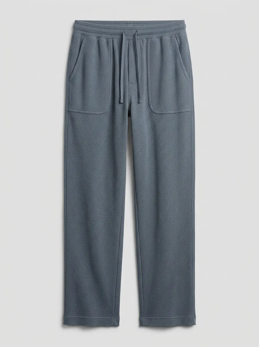 Unisex Casual Solid Color Waffle Knit Drawstring Lounge Pants