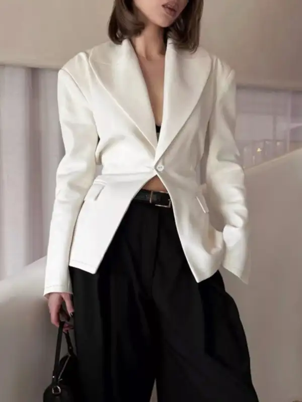 Single-Button Padded-Shoulder Blazer