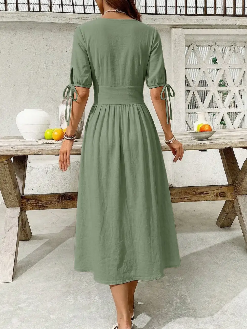 Button Front Short Sleeve Midi Dress