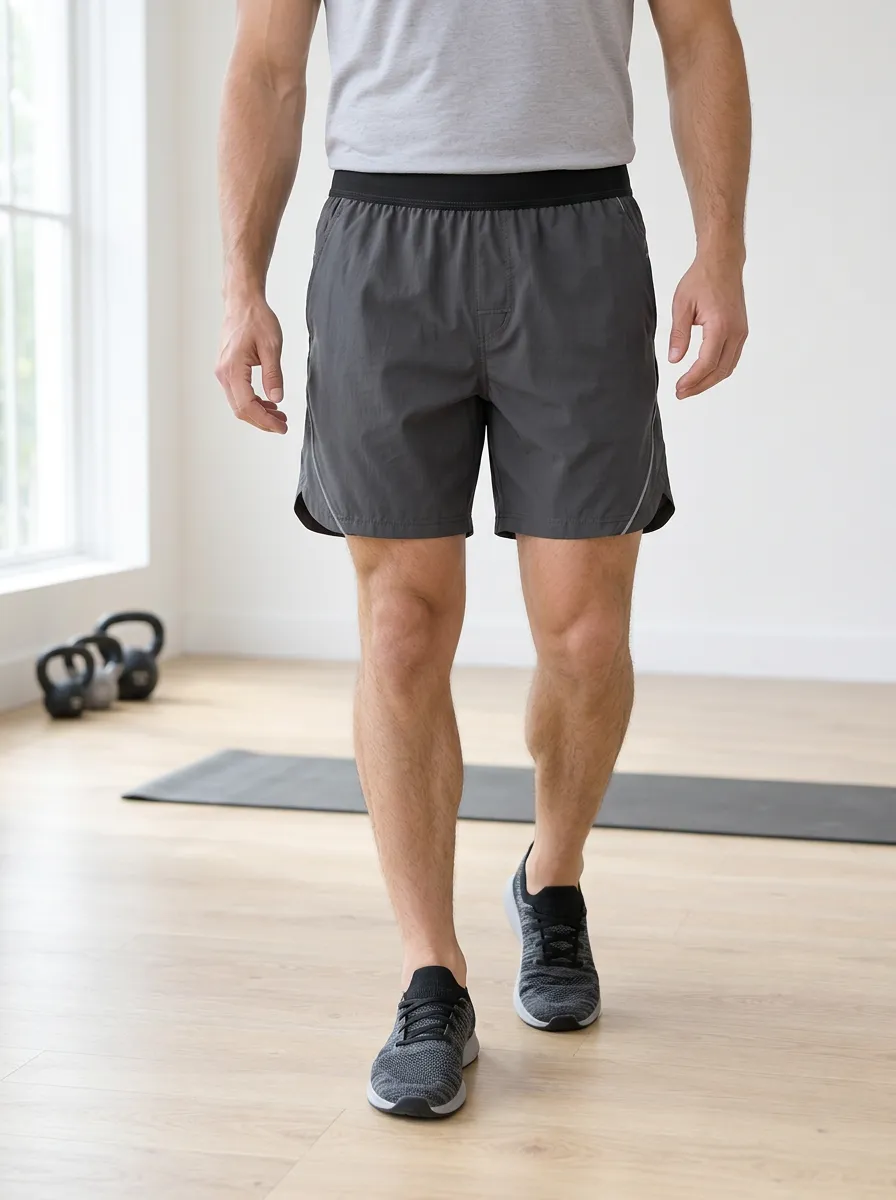 Men's Fitness Workout Grey Solid Printed Athletic Shorts