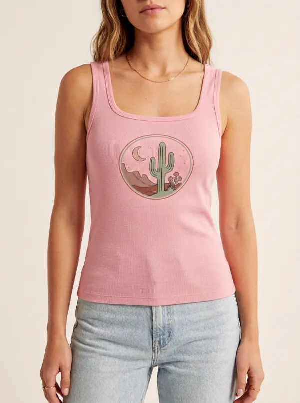 Boho Cactus Moon Built-In Bra Tank Top