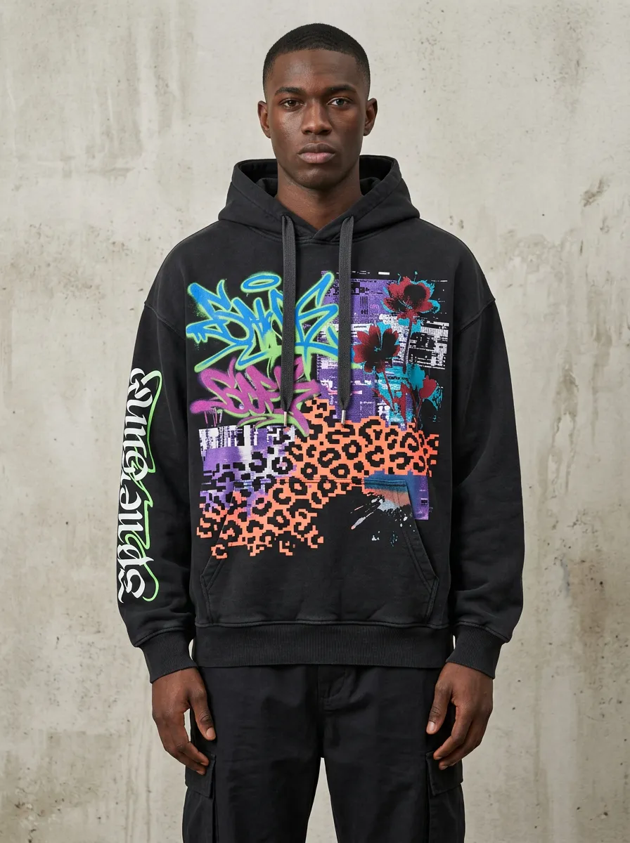 Unisex Contemporary Streetwear Graffiti Leopard Floral Hoodie