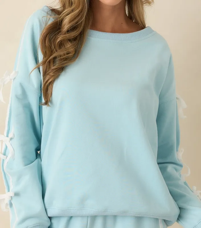 Aqua Tie-Detail Scoop Neck Sweatshirt