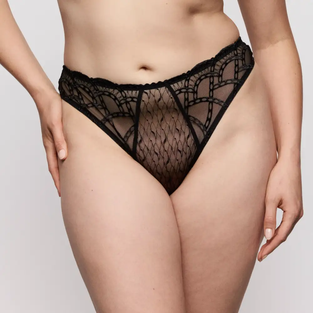 Women's Flat Seams Elastic Waistband Cotton Gusset Lace Embroidery Cotton Tanga Panty