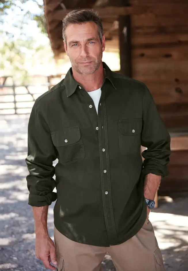 Long Sleeve Denim and Twill Shirt