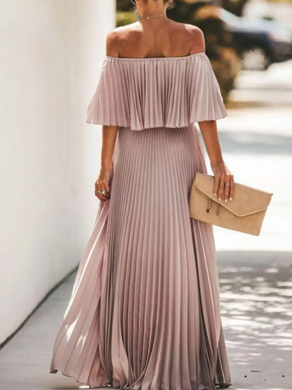 Structured Shape Pleated Maxi Dress