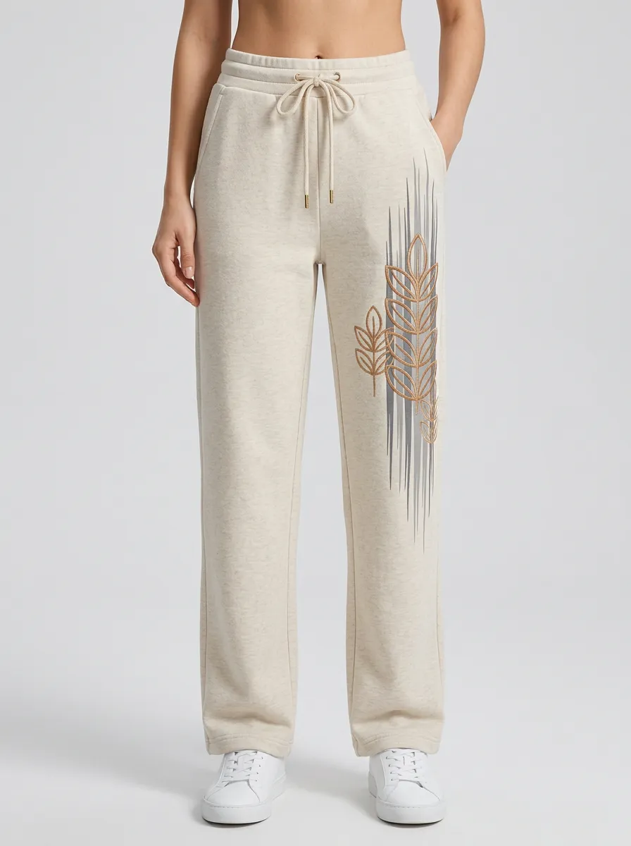 Women's Botanical Wheat Leaf Abstract Graphic Sweatpants