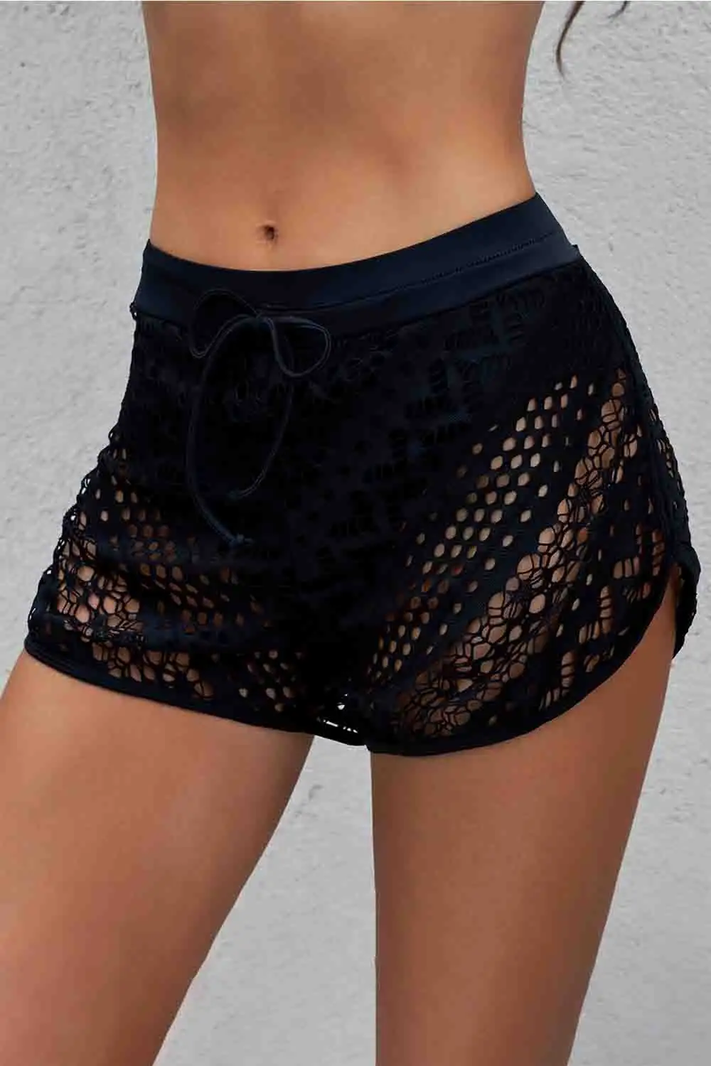 Swimwear Lace Panel Drawstring Waist Plus Size Swim Shorts