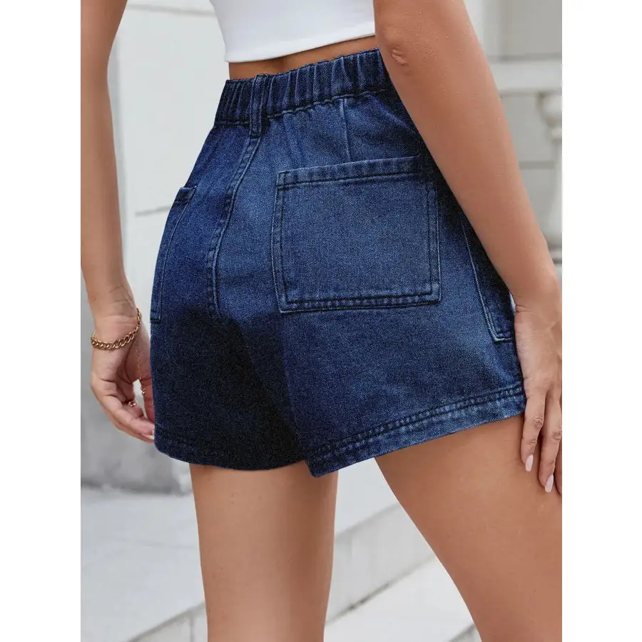 Everyday High Waist Pocketed Cargo Denim Shorts