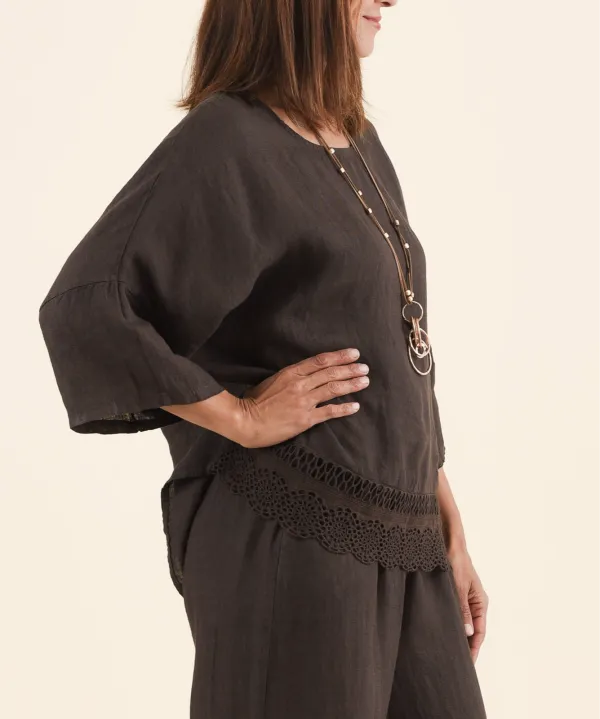 Linen Embroidered Relaxed Fit Boxy Fit Top