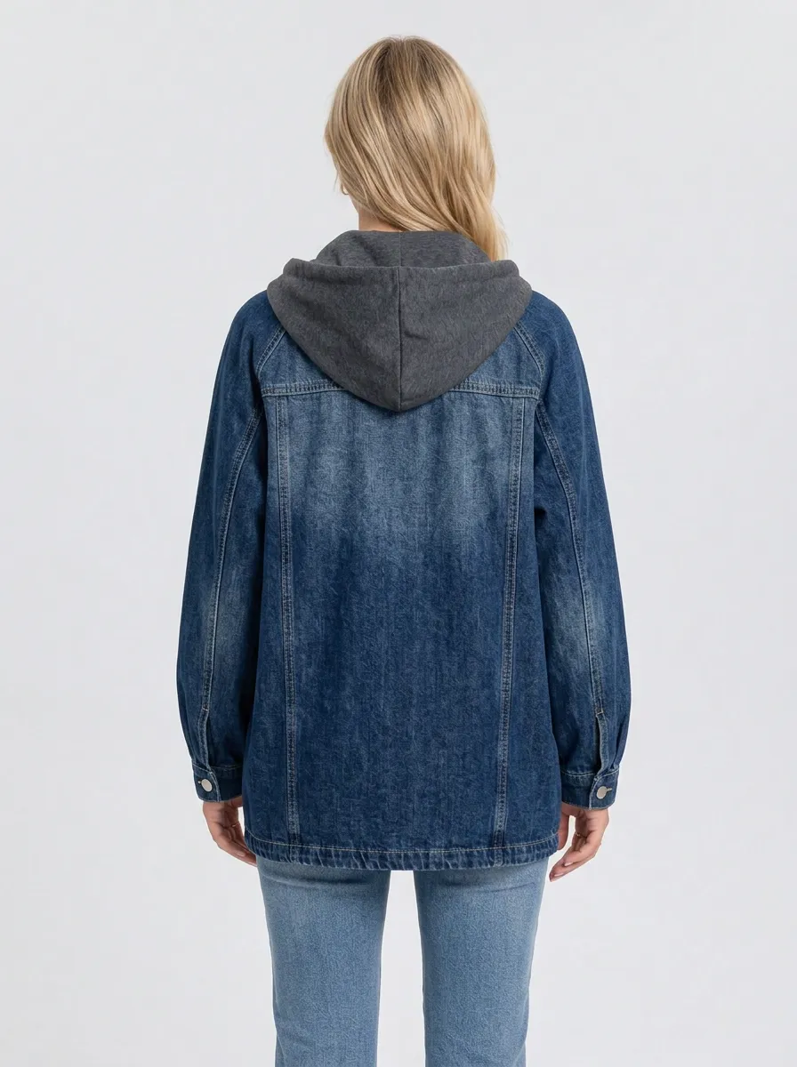 Women's Casual Fashion Floral Embroidery Hooded Denim Jacket