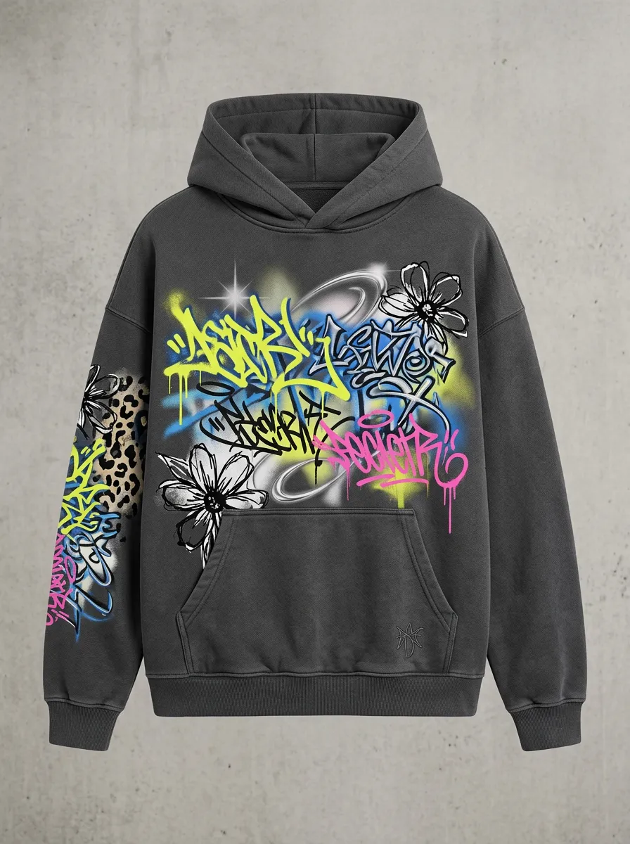 Unisex Streetwear Graffiti Floral Leopard City Inspired Hoodie