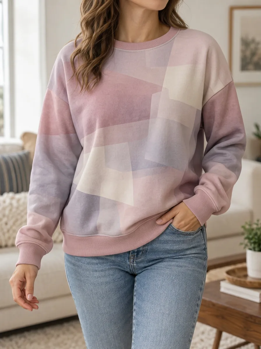 Women's Multicolor Geometric Print Crewneck Sweatshirt
