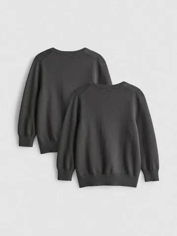 3-7yrs | 2pk Unisex Cotton Rich V-Neck School Jumpers