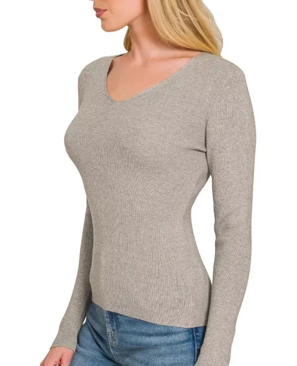 Viscose Fitted V-Neck Sweater