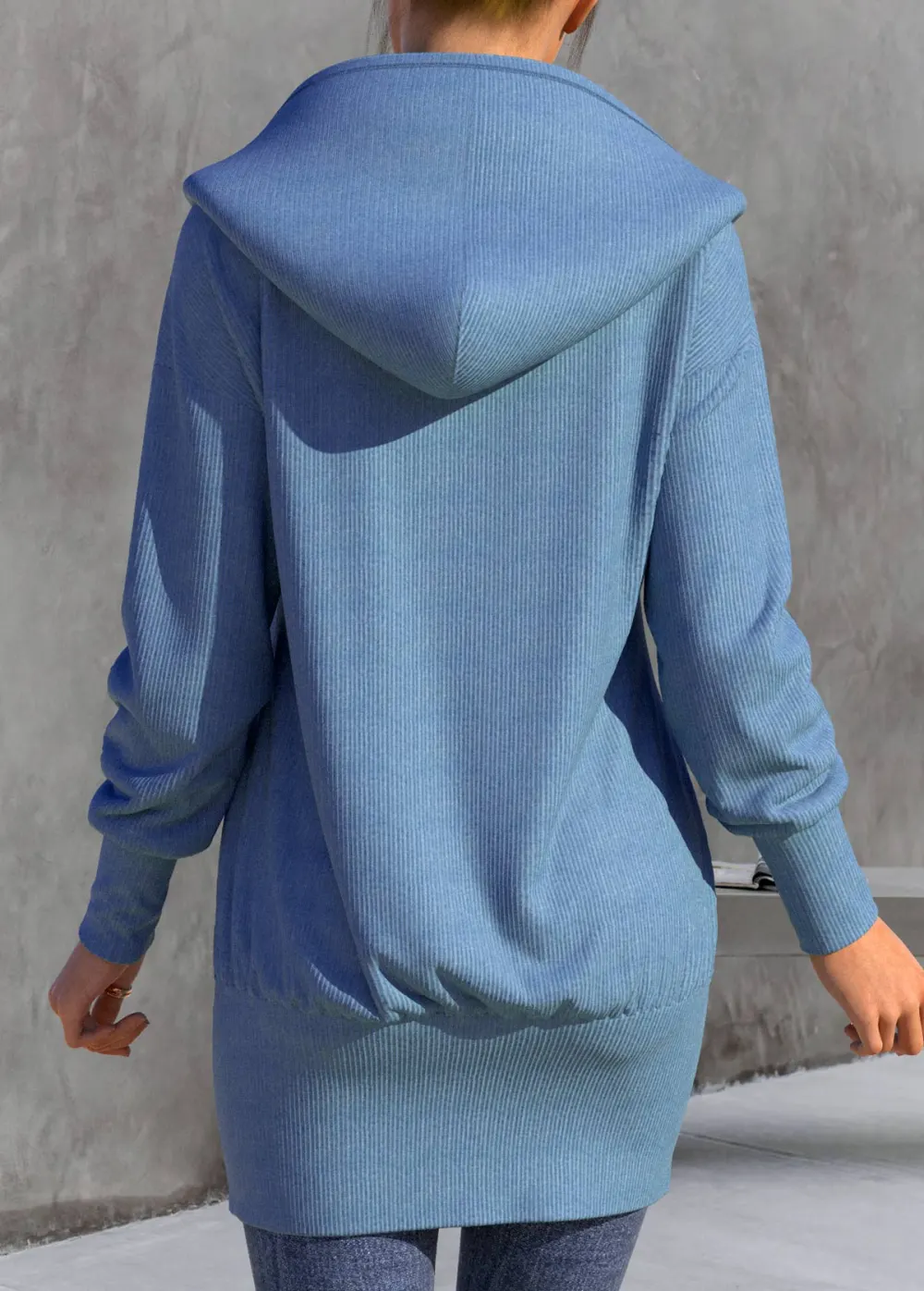 Dusty Blue Zipper Long Sleeve Jacket