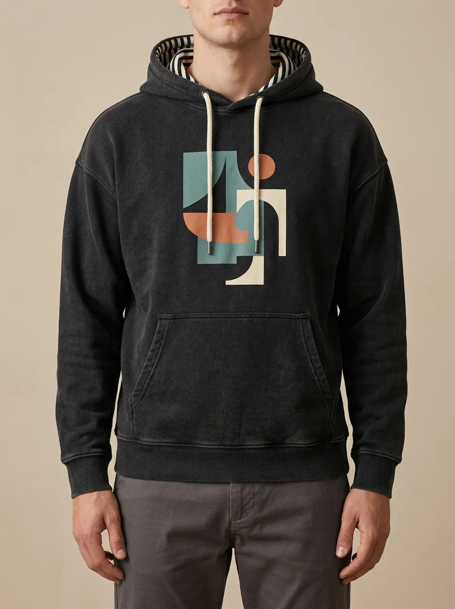 Men's Refined Abstract Geometric Art Print Hoodie