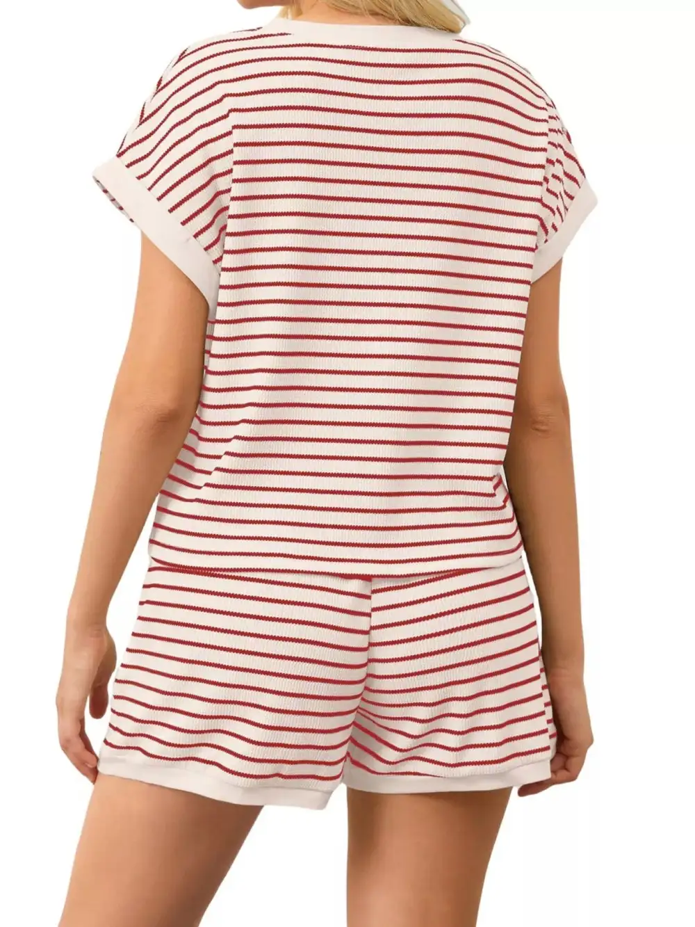 Striped Round Neck Top and Shorts Set