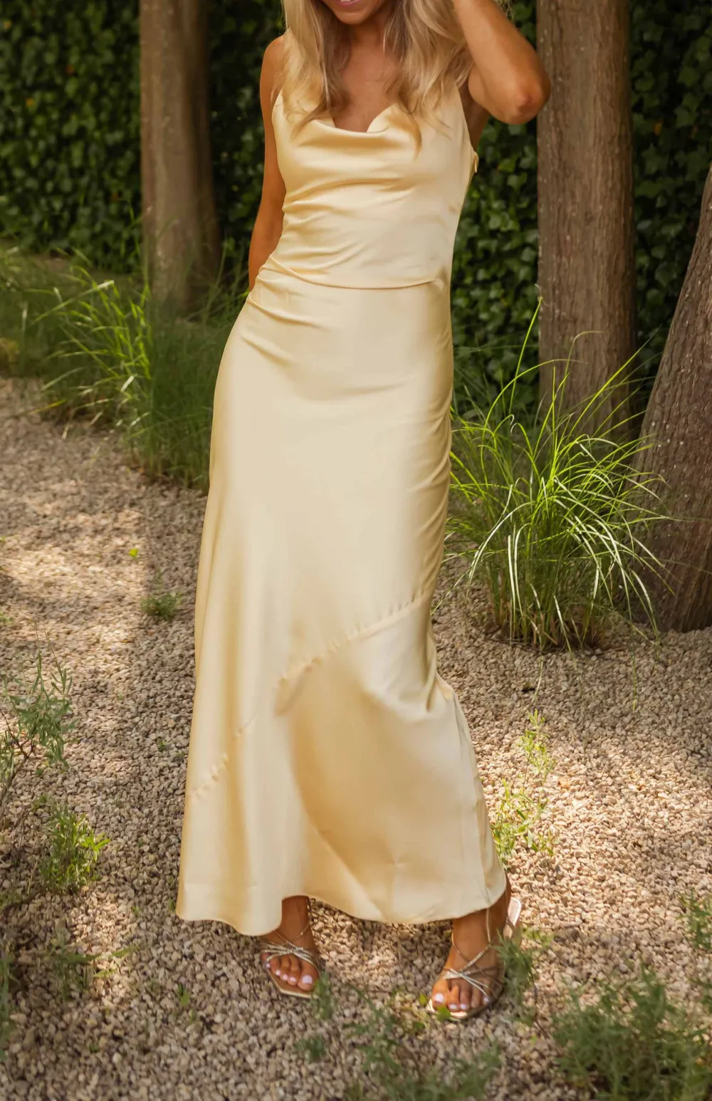 Satin Finish Draped Maxi Dress