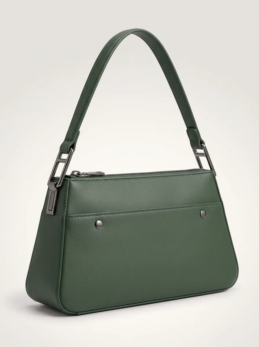 Women's Short Strap Shoulder Bag with Leather Look Minimalist Details