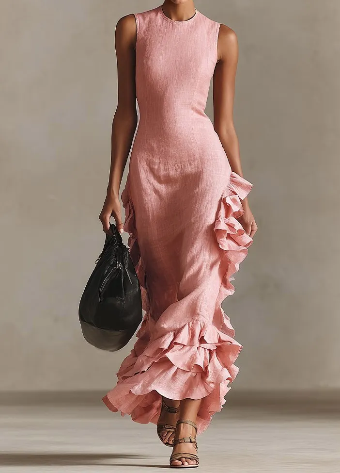 Casual Sleeveless Ruffle Maxi Dress