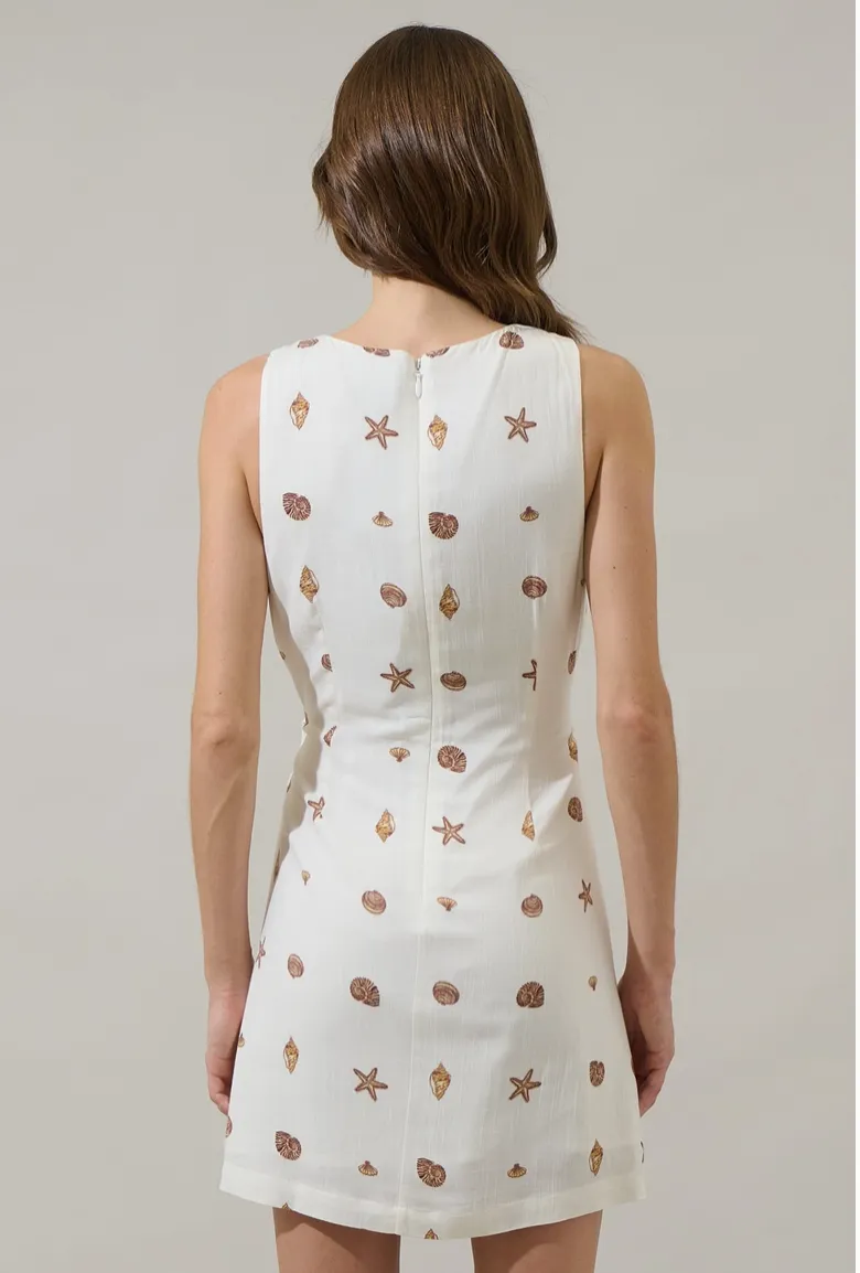 Ivory Sea Shell Print Wrap Mini Dress
