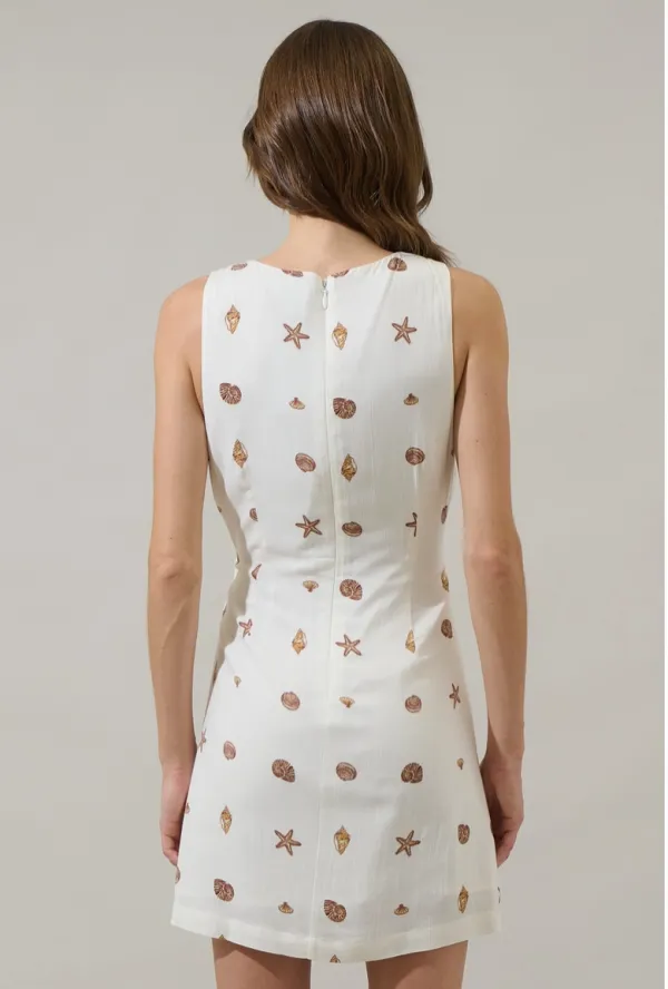 Ivory Sea Shell Print Wrap Mini Dress