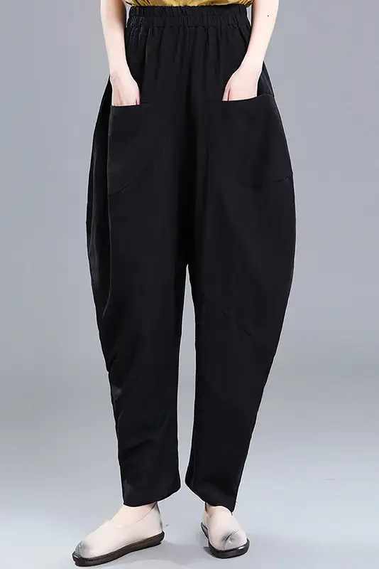 Classic Linen Cotton High Waist Pocketed Trousers