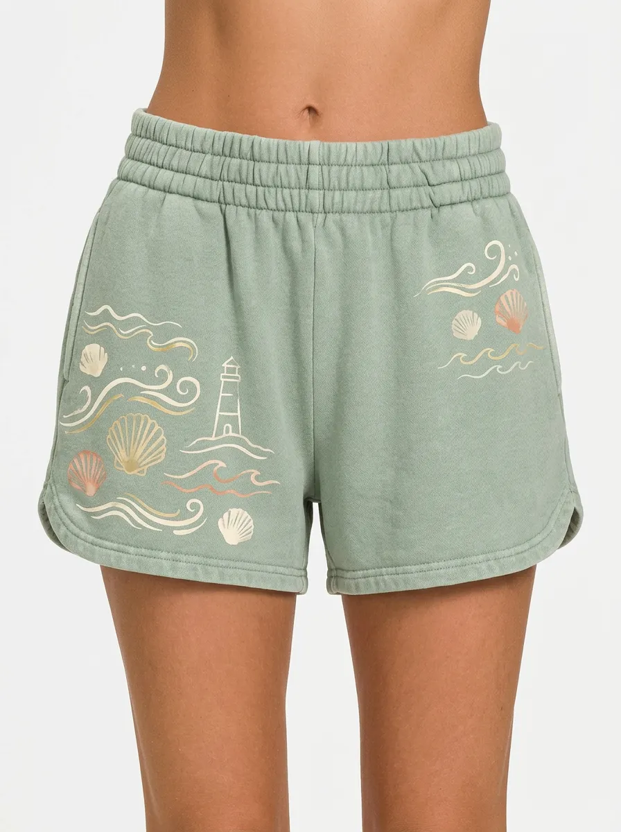 Women's Coastal Lighthouse Seashell Graphic Shorts