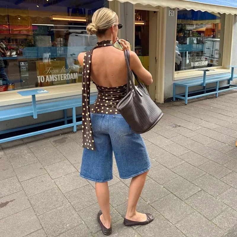 Polka Dot Halter-Neck Blouse
