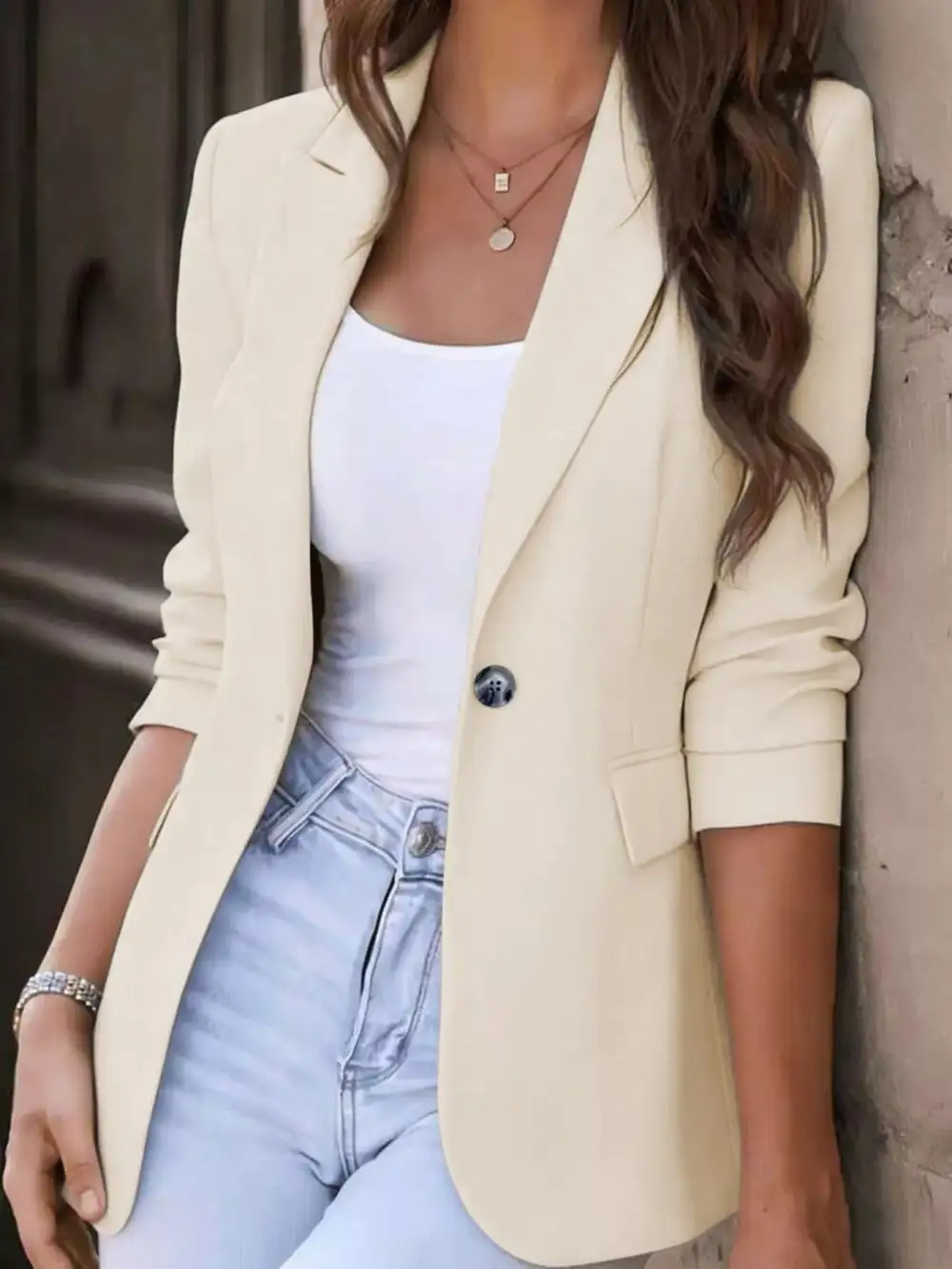 Refined Single-Breasted Lapel-Collar Blazer