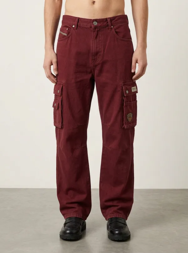 Men's Vintage Wash Badge Detail Cargo Jeans
