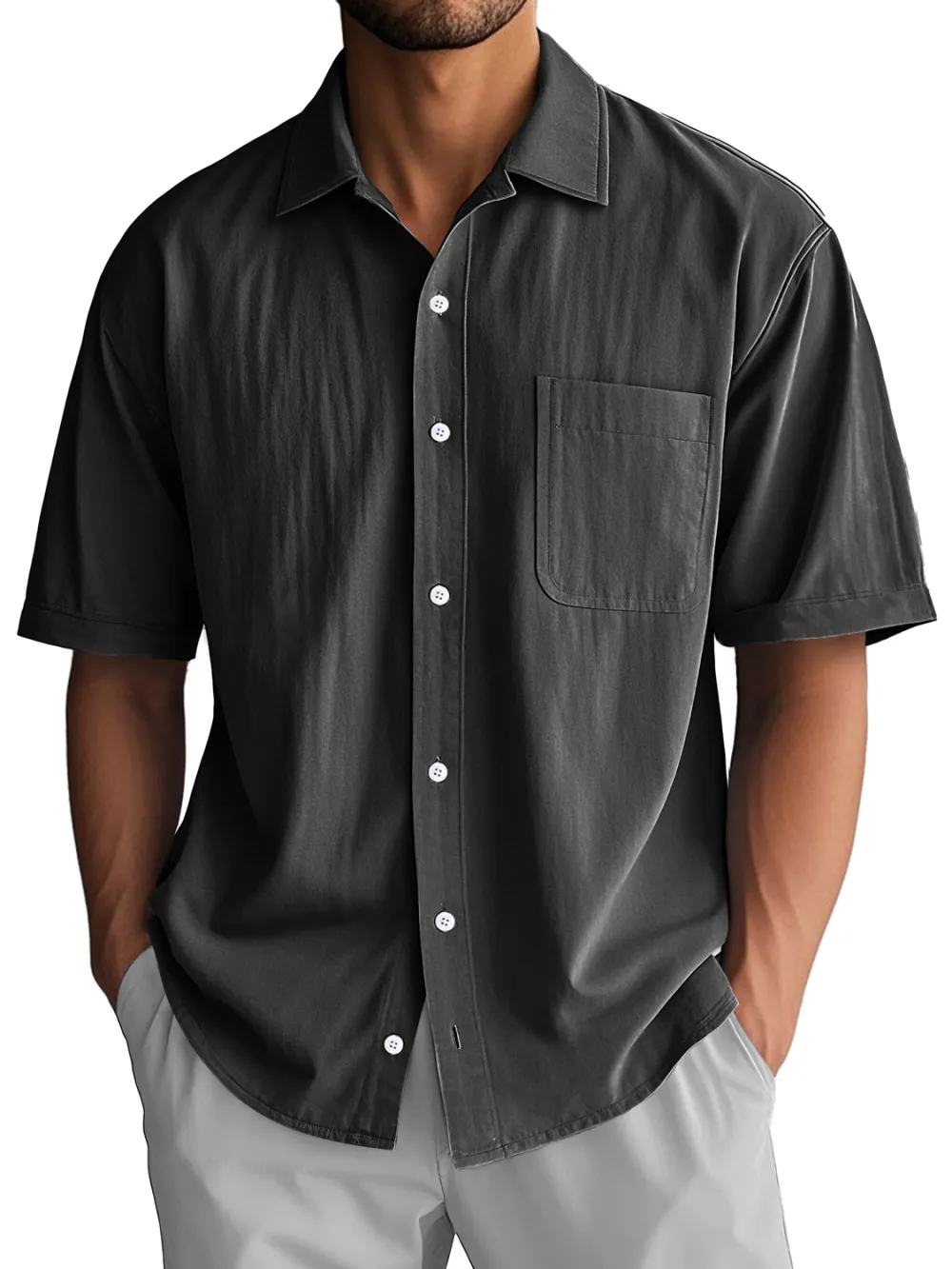 Layered Short Sleeve Camp Collar Pocket Shirt