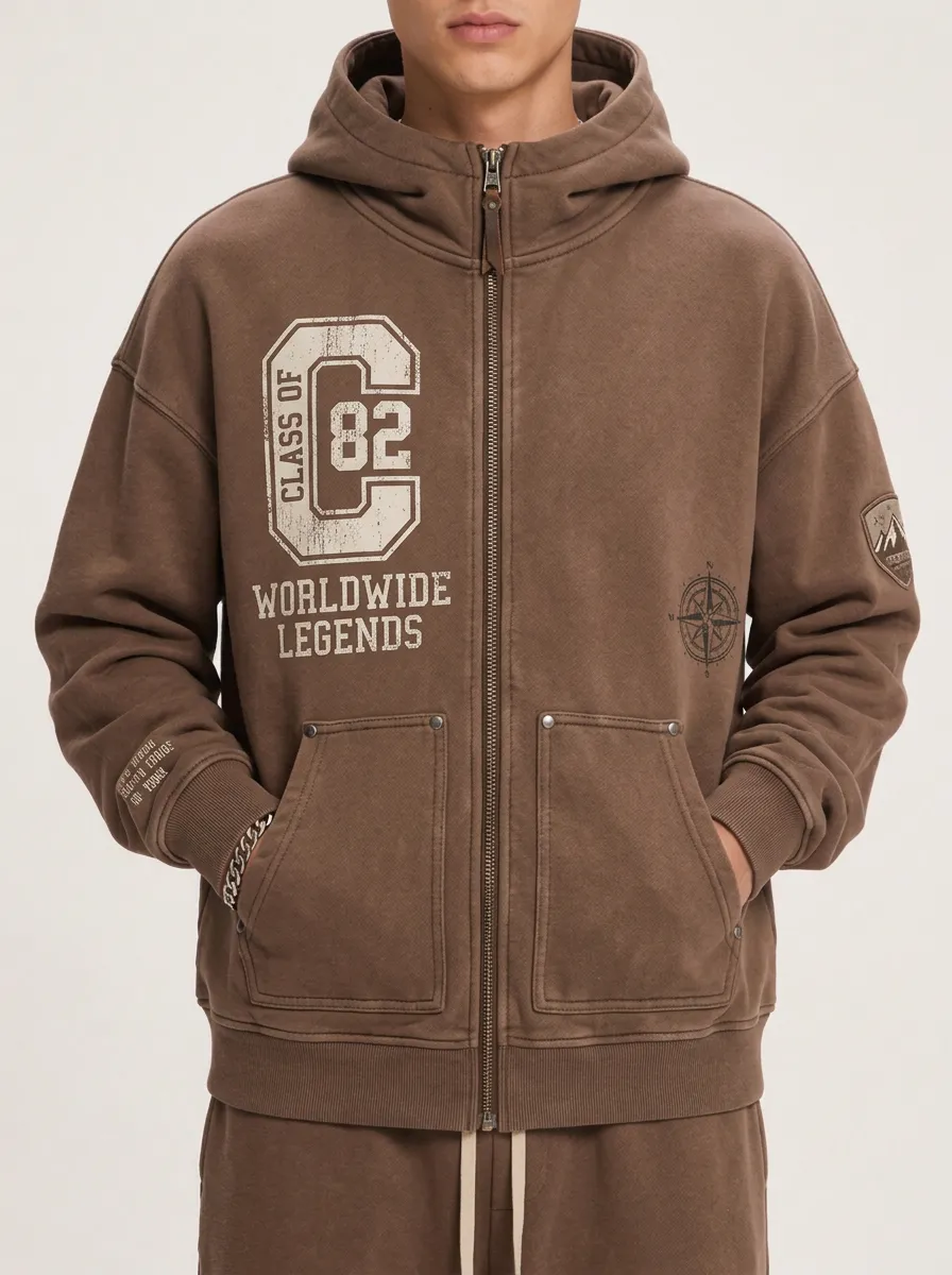 Men's Vintage Class of 82 Worldwide Legends Printed Zip Up Hoodie