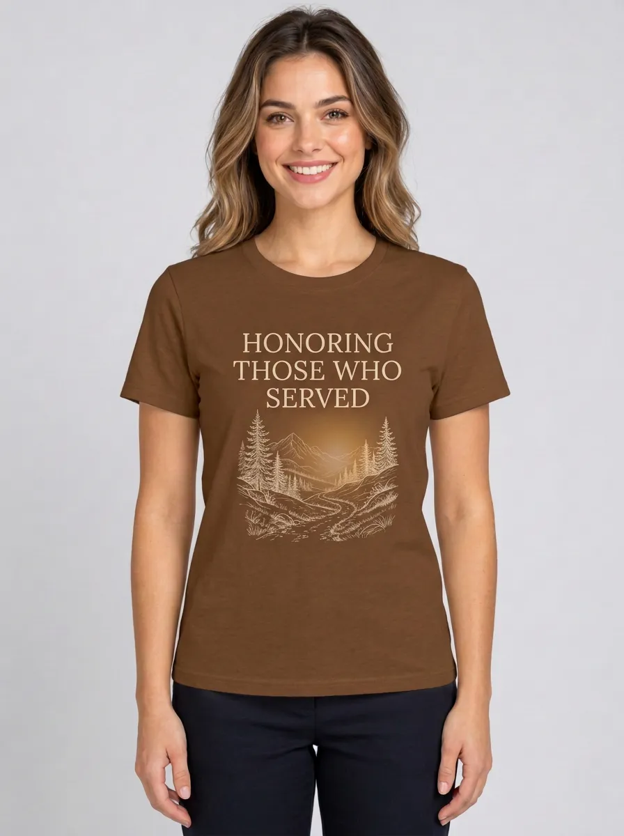 Women's Veterans Day Honoring Those Who Served Mountain Landscape Graphic Crewneck T-Shirt