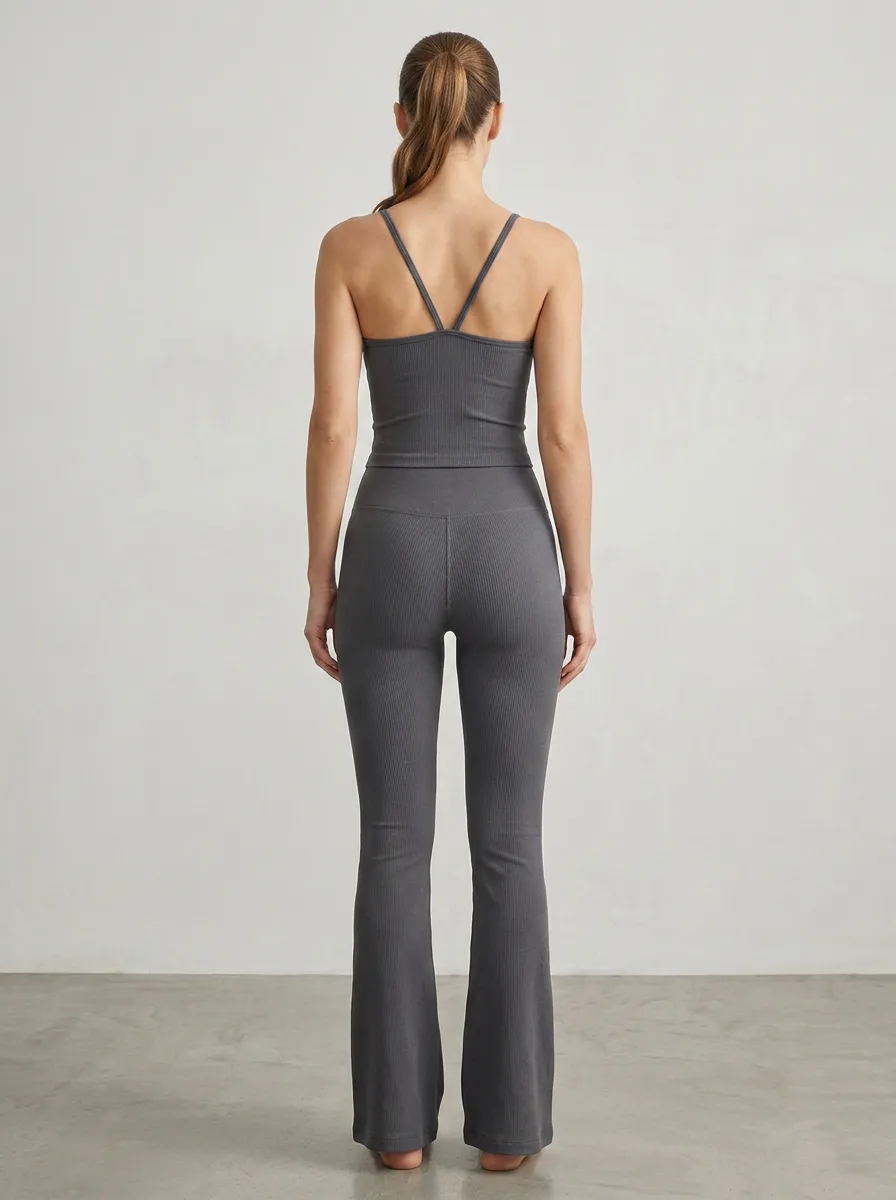 Workout Ribbed Yoga Women's Tank Top Flare Pants Active Set