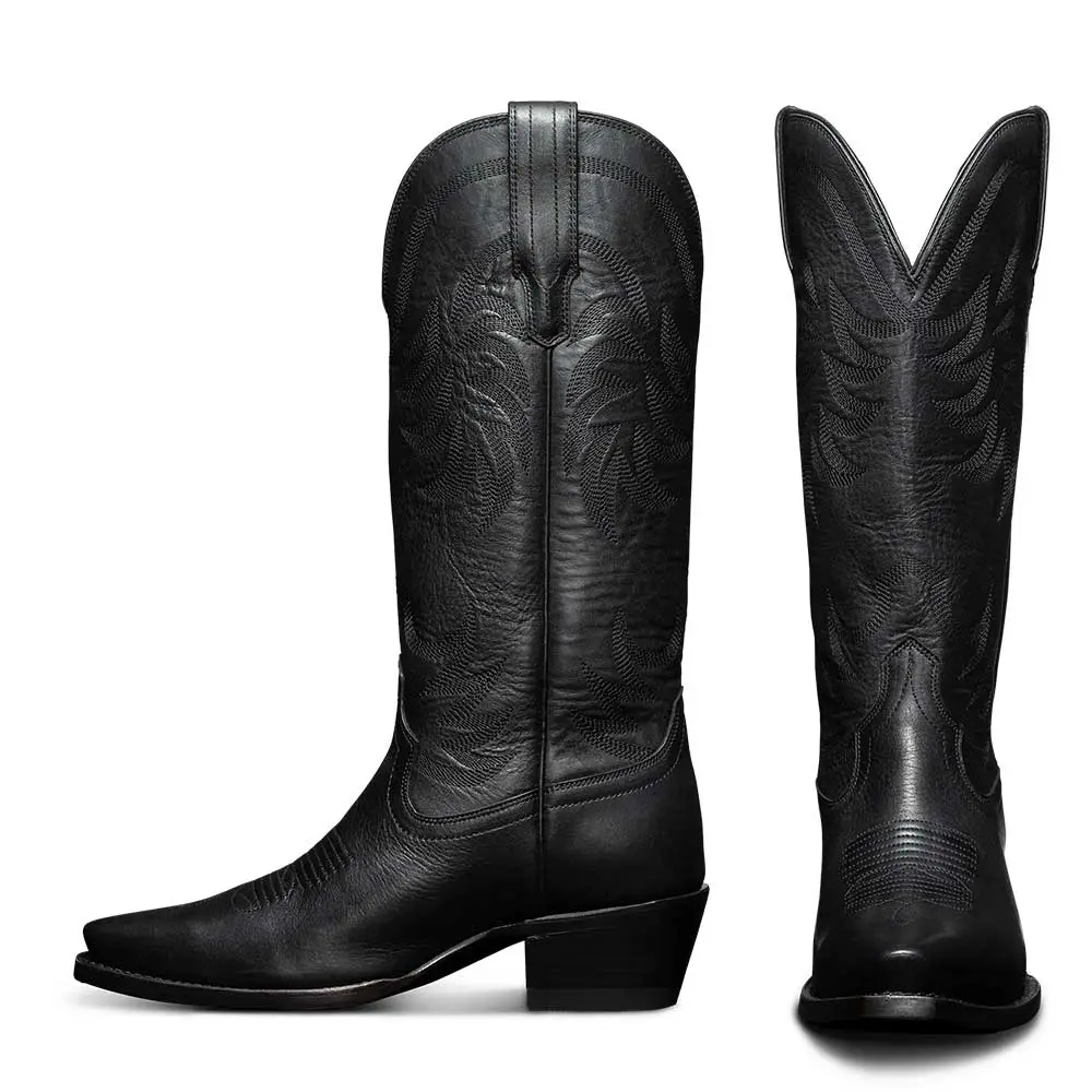 Refined Faux-Leather Embroidered Pointed-Toe Snip-Toe Mid-Calf Boots
