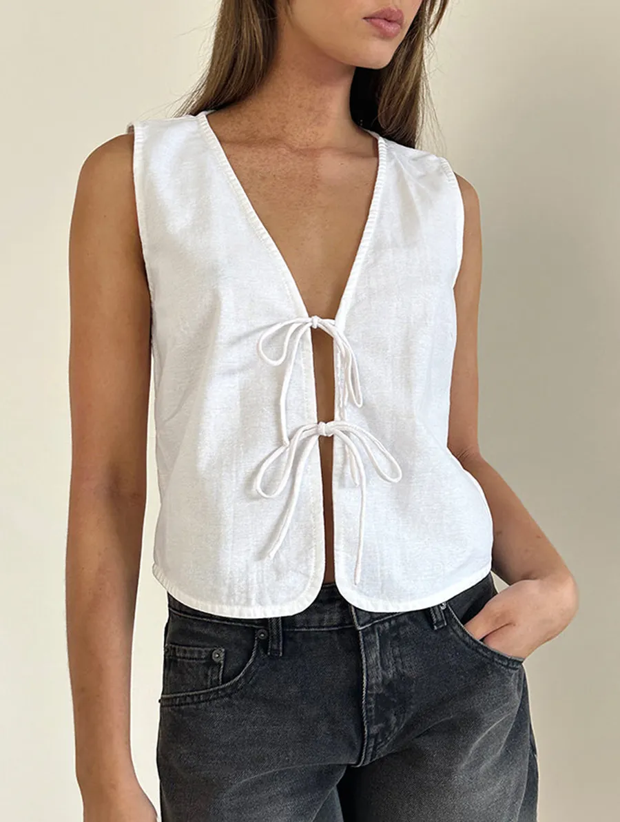 Off White Tie Front Top