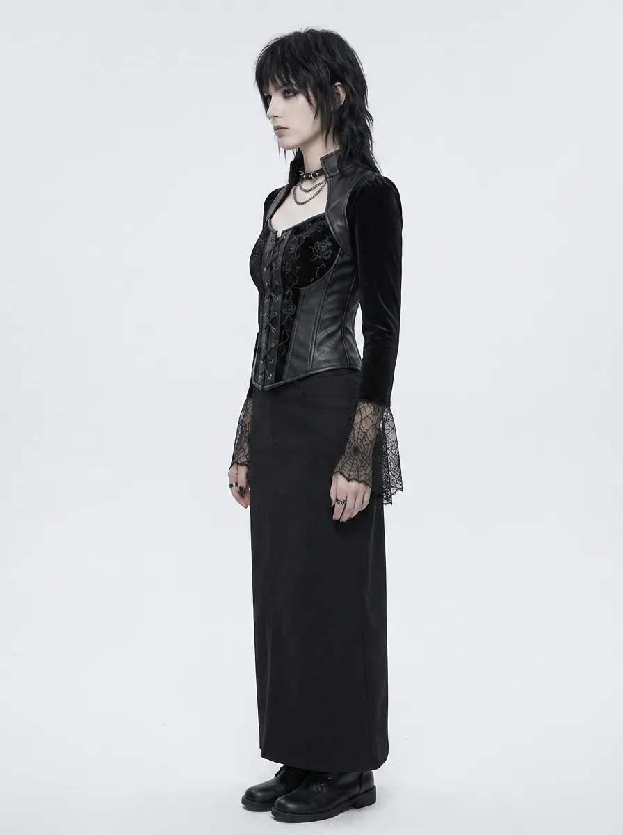 Women's Gothic Rose Lace-up Velvet Printed Top