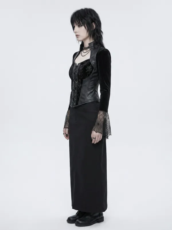 Women's Gothic Rose Lace-up Velvet Printed Top