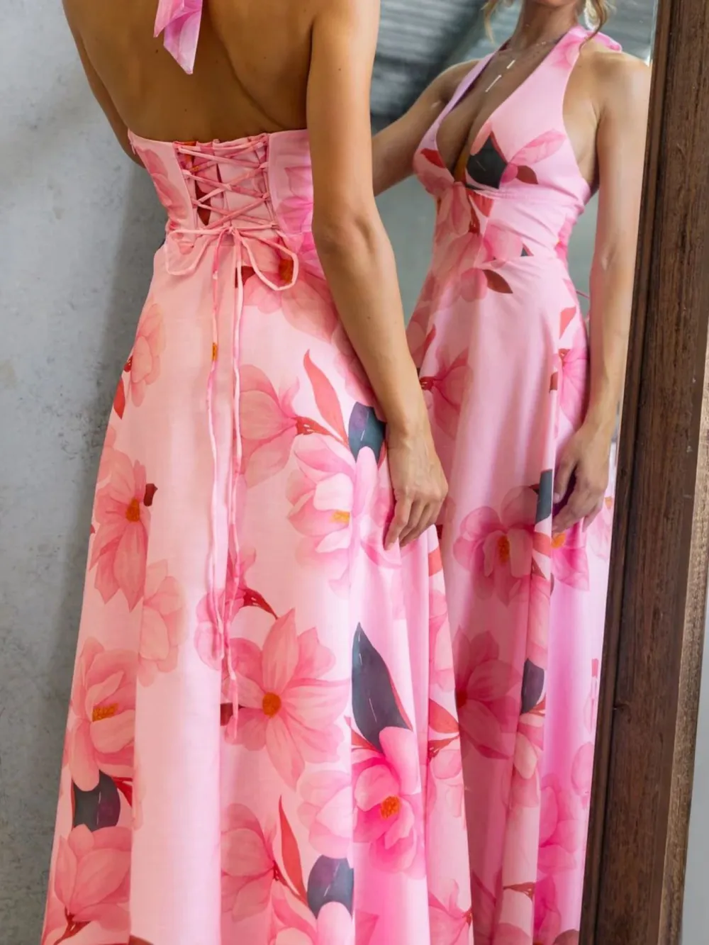 Casual Floral Print Halter Neck Maxi Dress