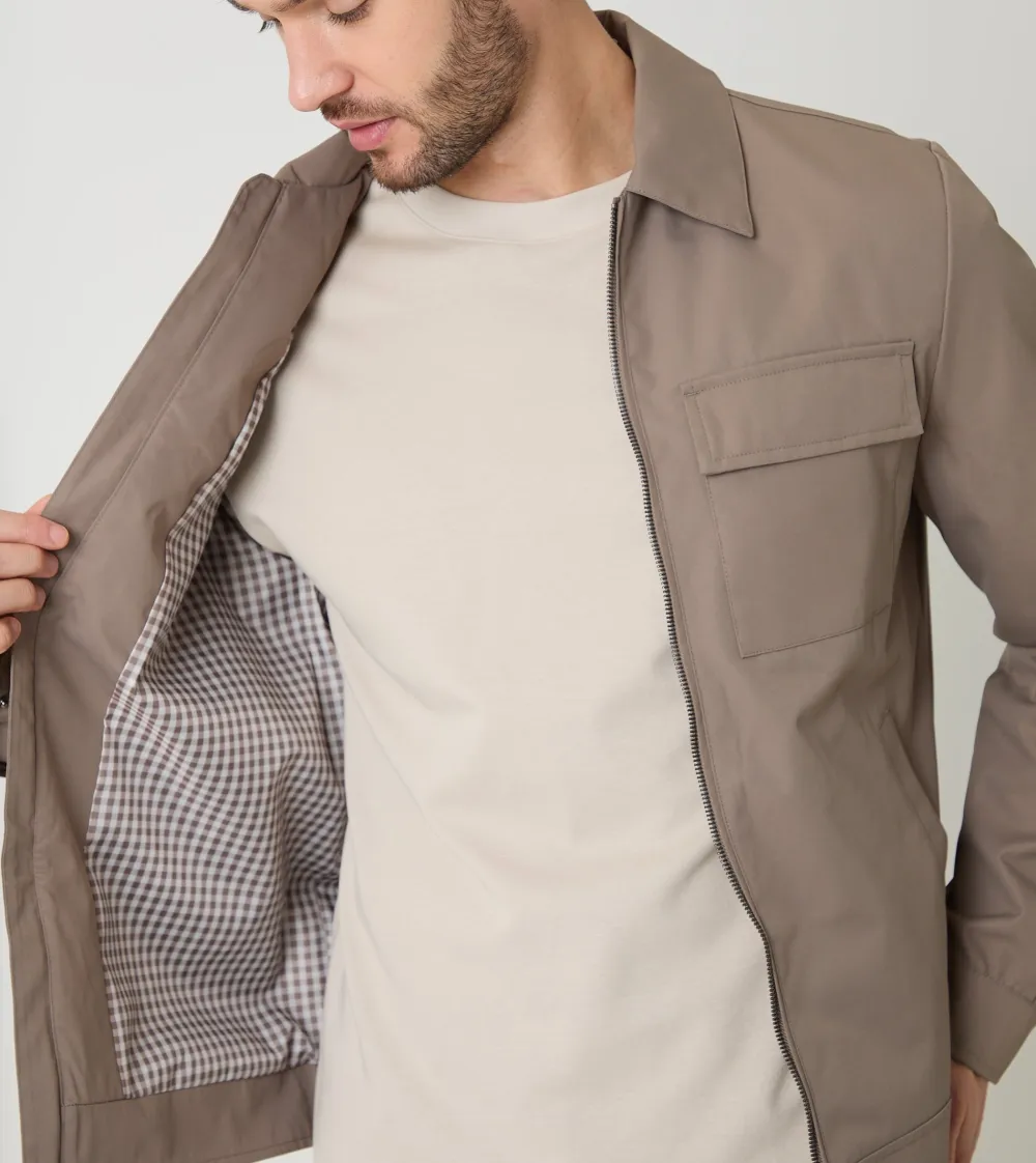 Men's Taupe Water-Resistant Lightweight Zip Jacket